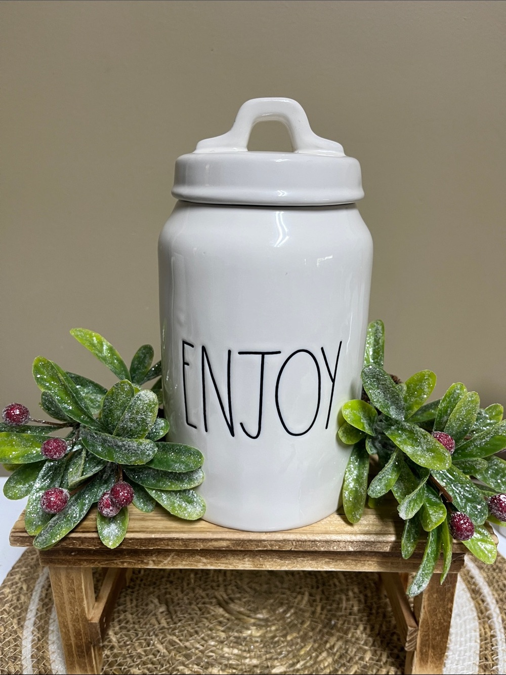 Rae Dunn Enjoy Ceramic Canister in good condition